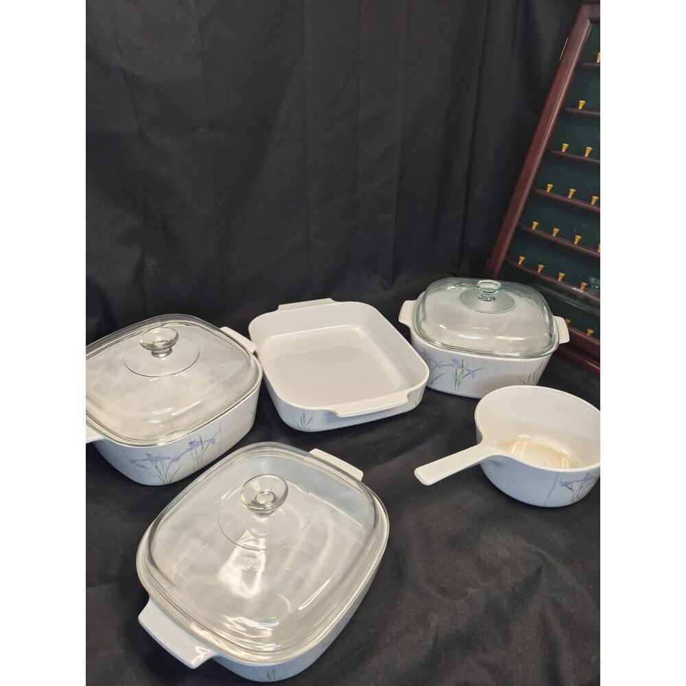 Corning Ware Shadow Iris Casserole Dishes Set Of 5 Dishes With 3 LIDS = 8 Pieces - Picture 4 of 16